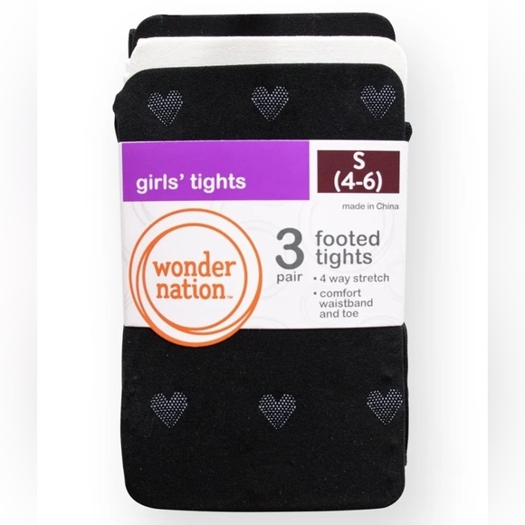 wonder nation Other - Wonder Nation Girls Large 10/12 Black White Footed Tights 3 Pair